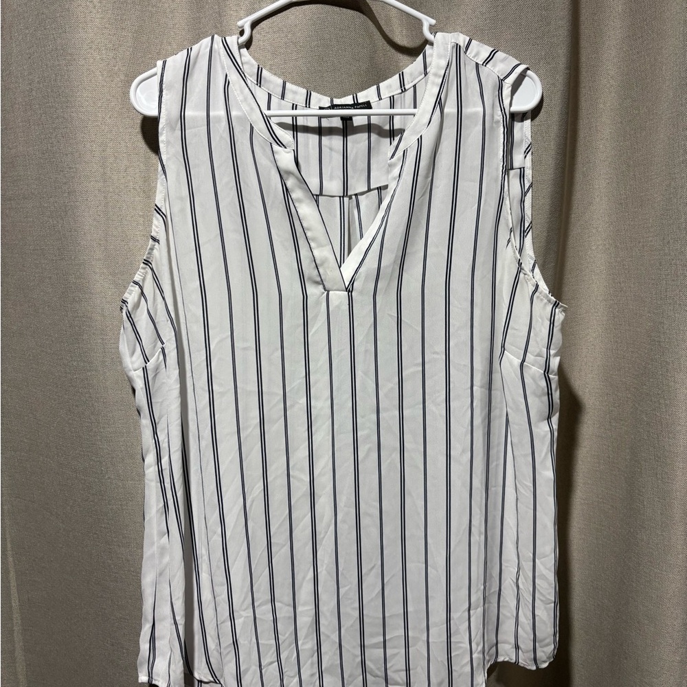 Adrianna Papell White and Navy Striped Blouse